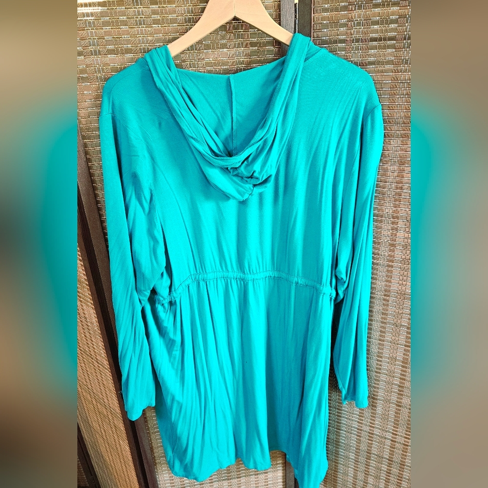 Torrid Super Soft Knit Teal Hooded Cardigan with Tie Waist Size 3 - Picture 3 of 3
